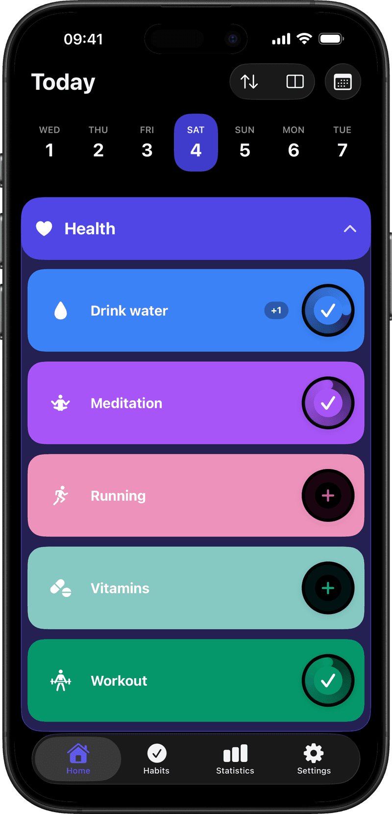 Hybbit - today view with routines and streaks