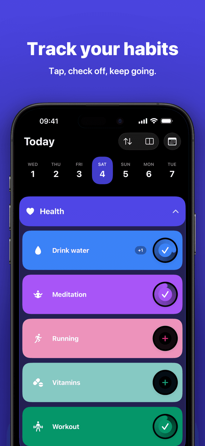 Track your habits - tap, check off, keep going