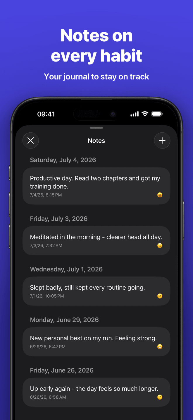 Notes on every habit - your habit journal