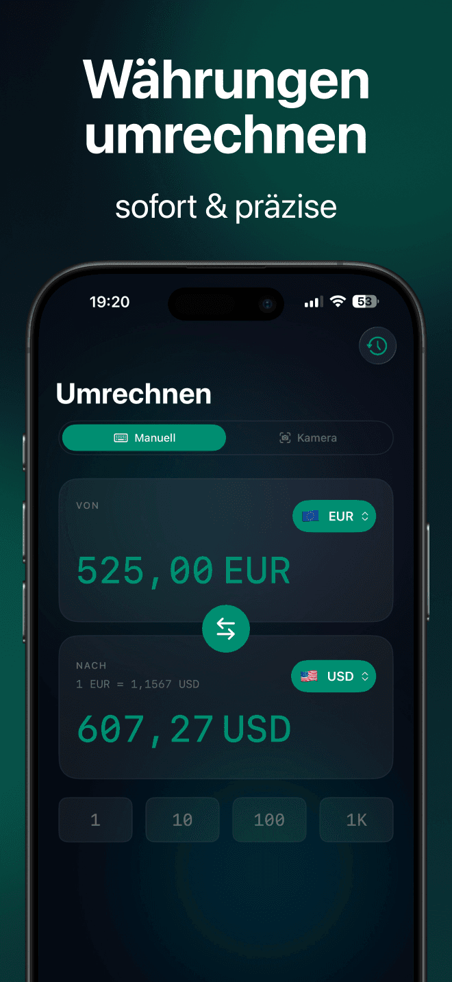 Währungen umrechnen - über 160 Währungen sofort und präzise