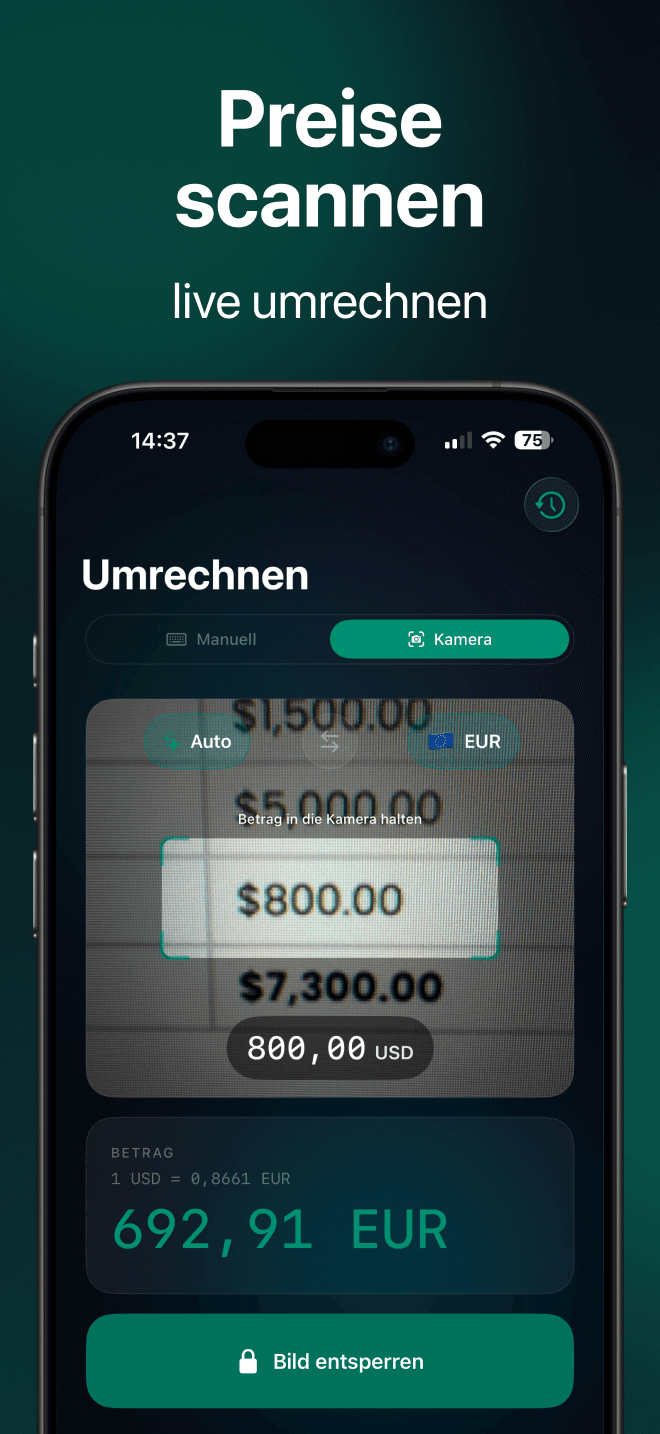 Preise mit der Kamera scannen und live umrechnen