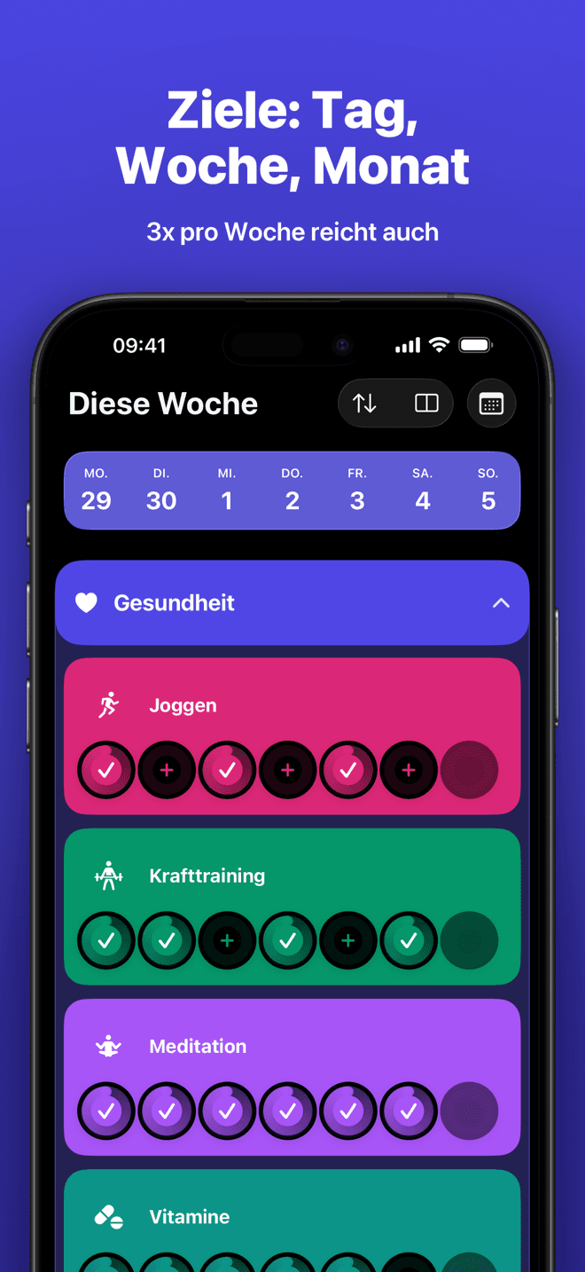 Ziele für Tag, Woche und Monat