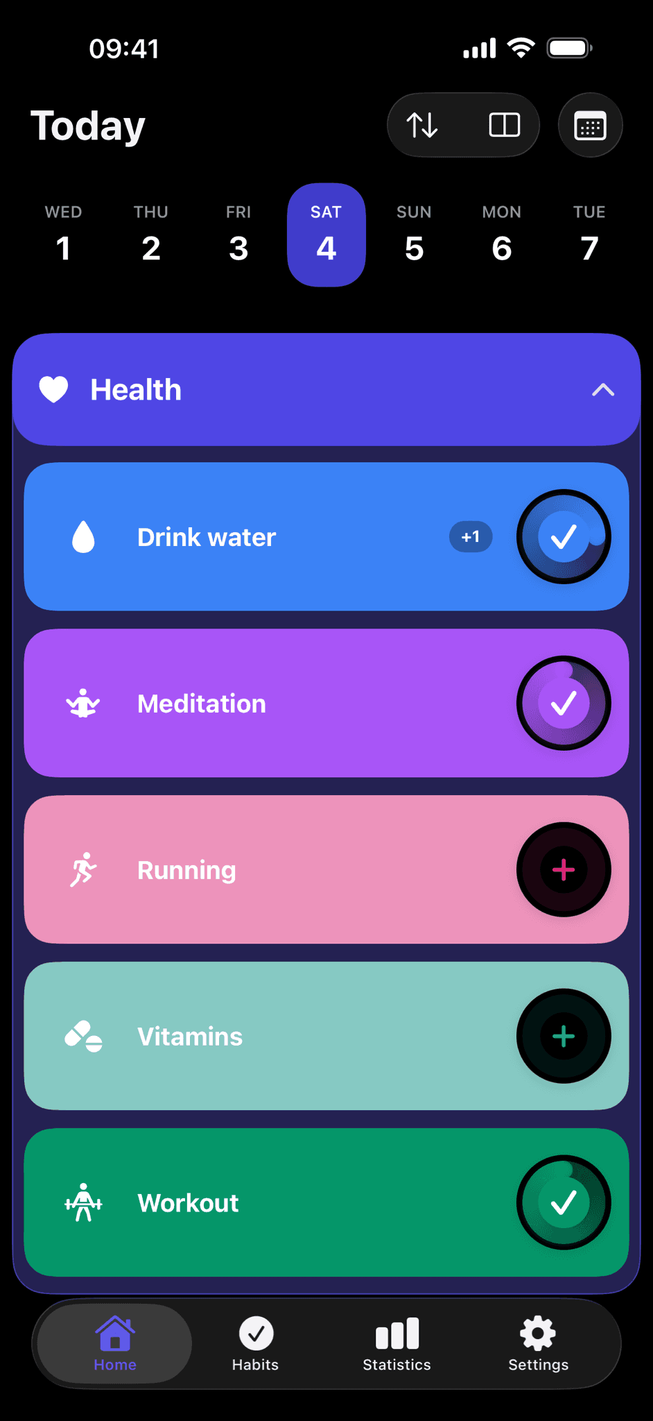 Hybbit - today view with routines and streaks